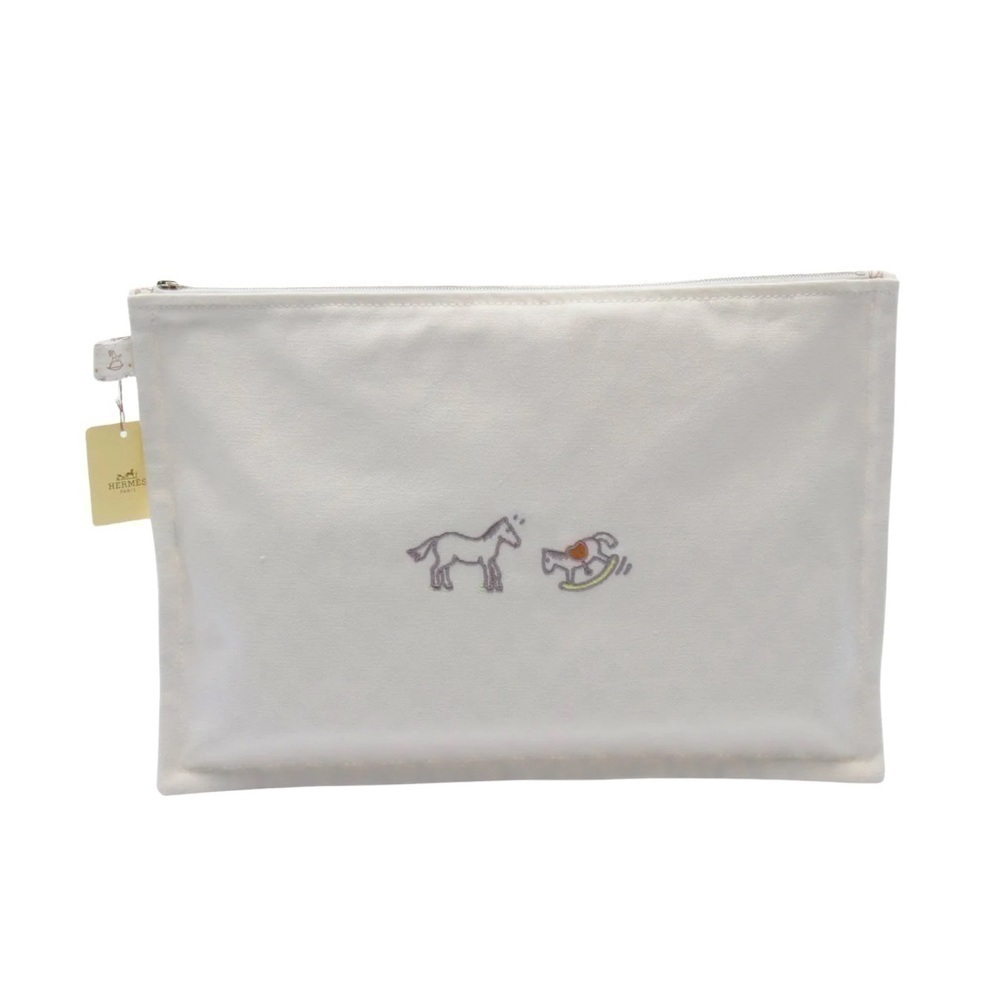 HERMES white gray pouch, new with tags.th tags.